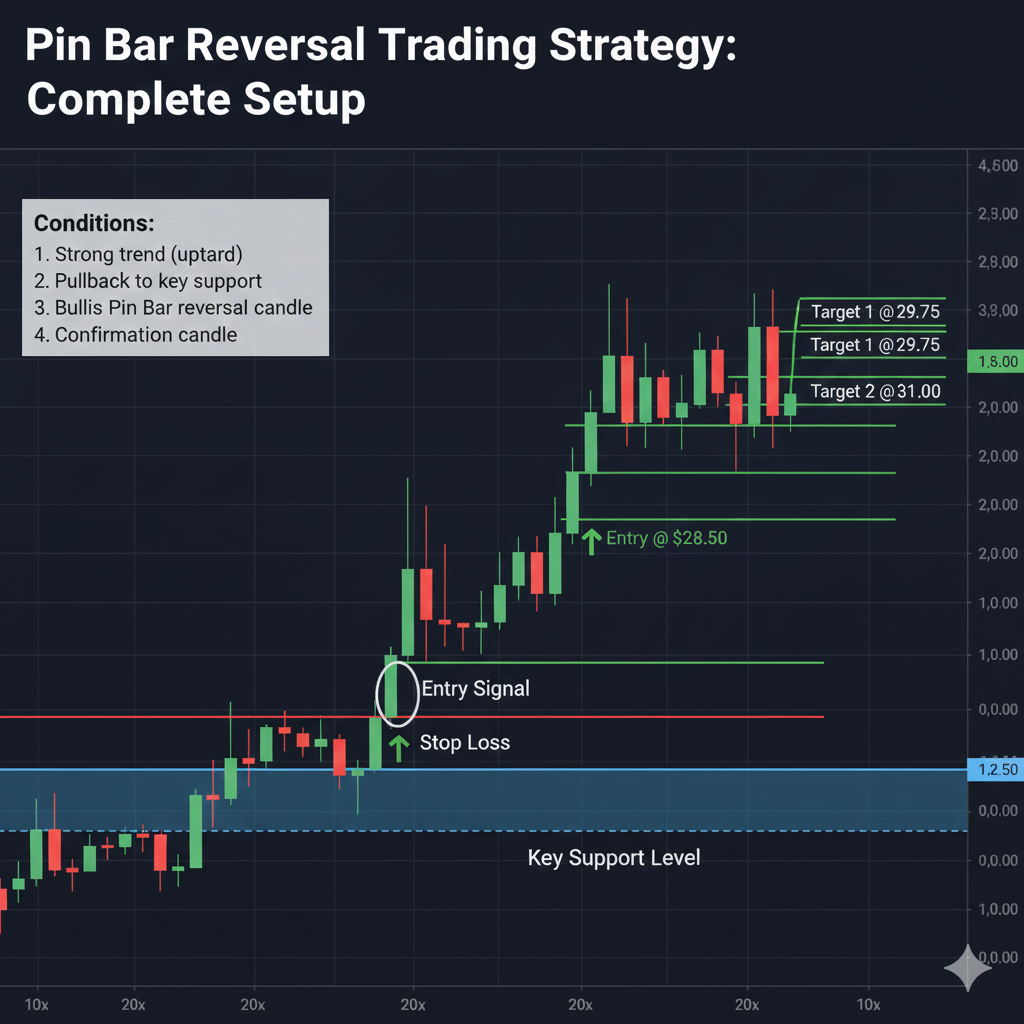 Pin bar reversal price action trading strategy with complete setup example