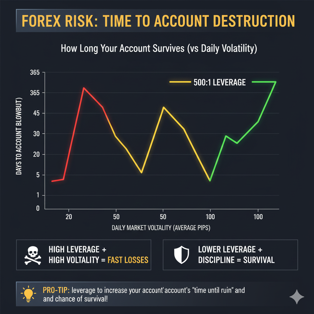 How long it takes to lose your forex account at different leverage ratios