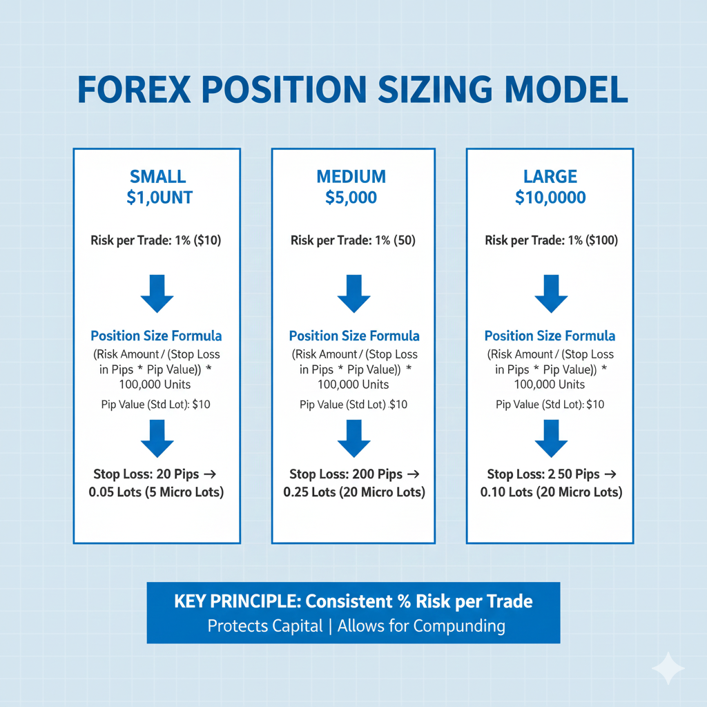 Forex position sizing examples for $1000, $5000, and $10000 accounts