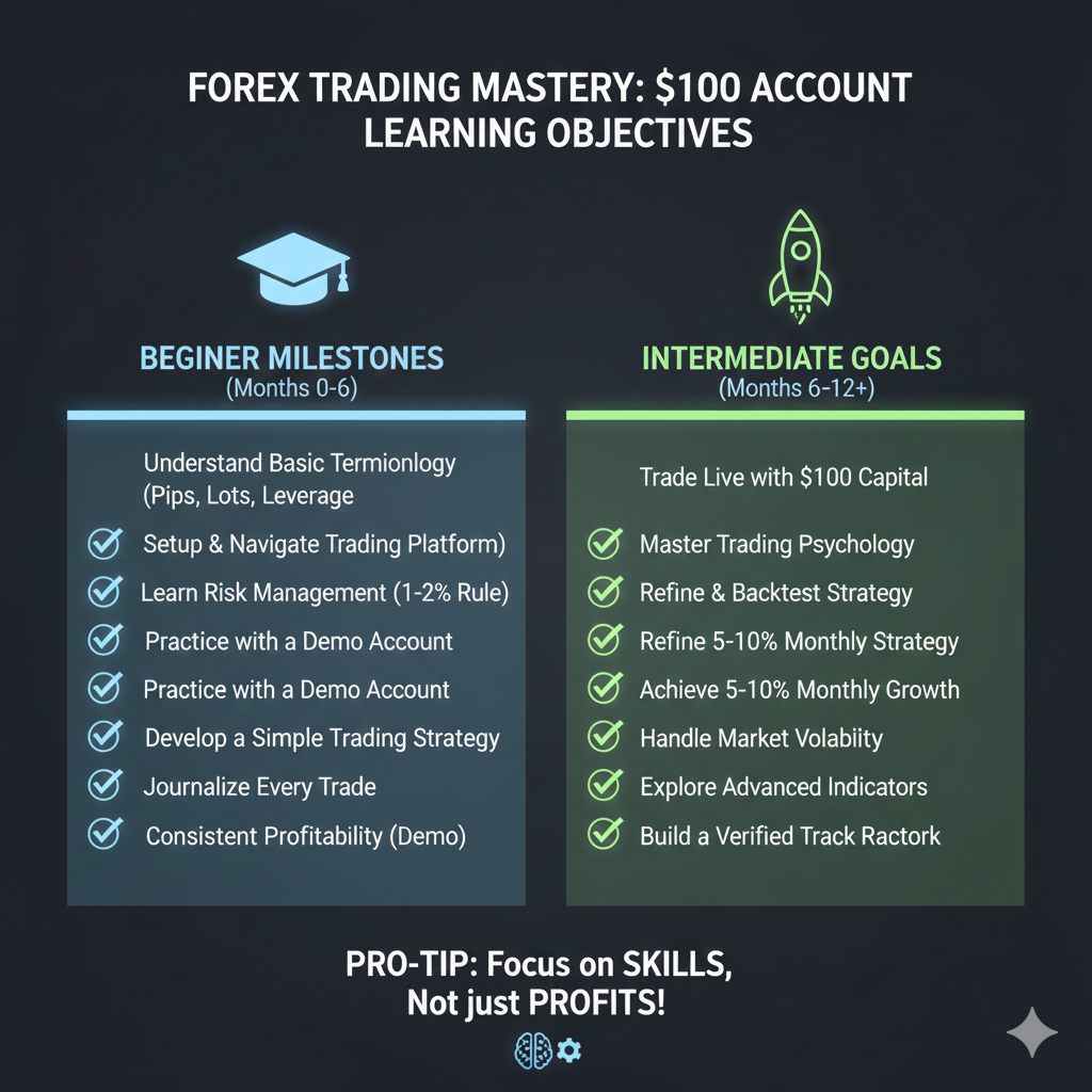 Educational goals and milestones for forex traders starting with $100