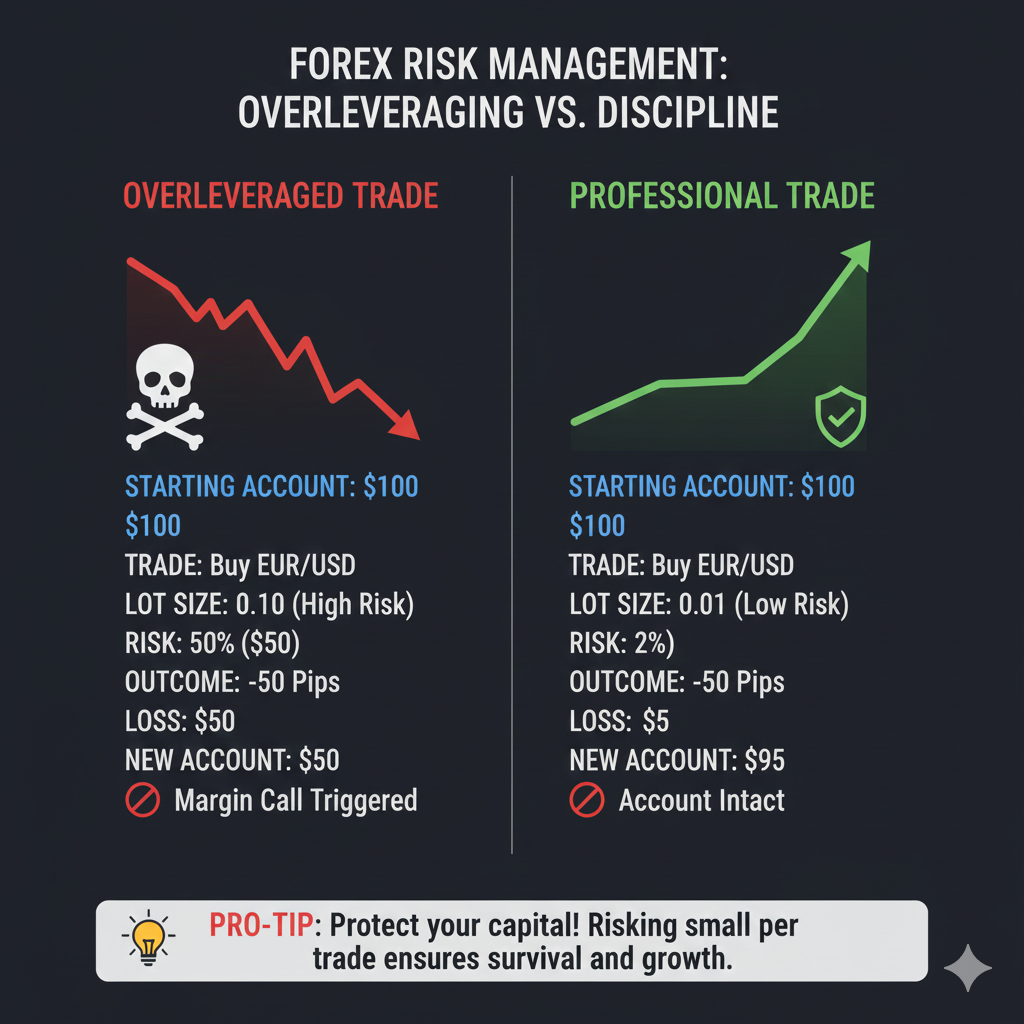 Overleveraging vs conservative leverage usage in forex trading with risk management