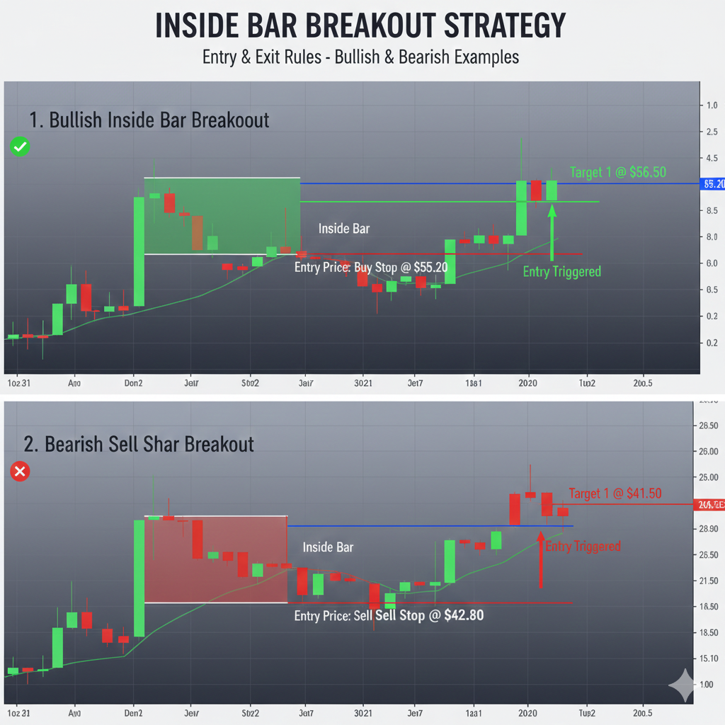 Inside bar breakout price action strategy with entry and exit rules