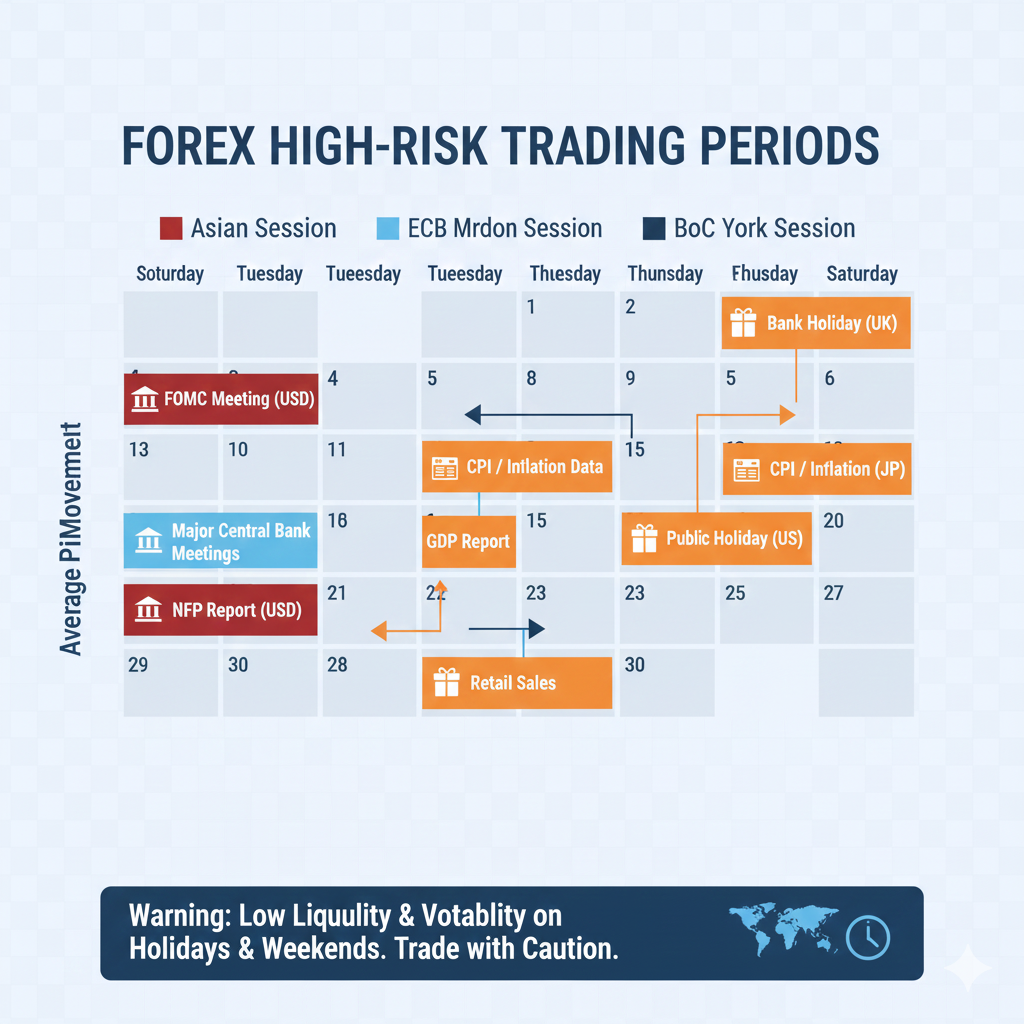 Forex trading calendar highlighting holidays and major news events to avoid