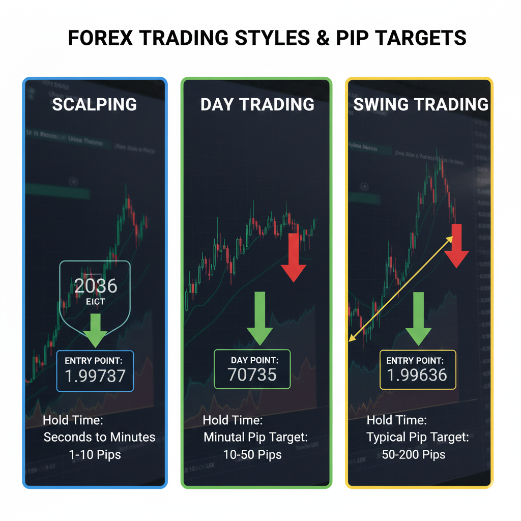 Comparison of scalping, day trading, swing trading and position trading pip targets