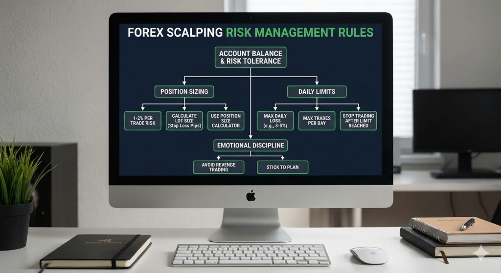 Forex scalping risk management rules including position sizing and daily loss limits