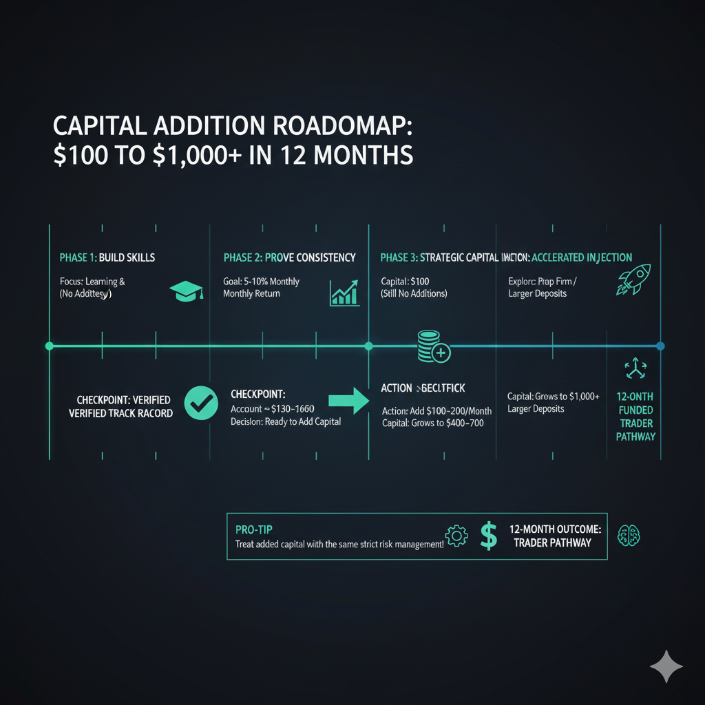 Strategic plan for growing forex trading capital from $100 to $1,000+ over one year