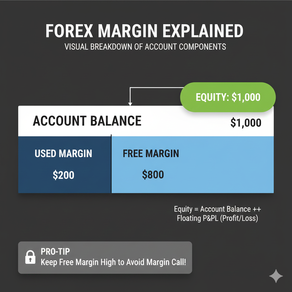 Forex margin terminology explained with visual breakdown of account components