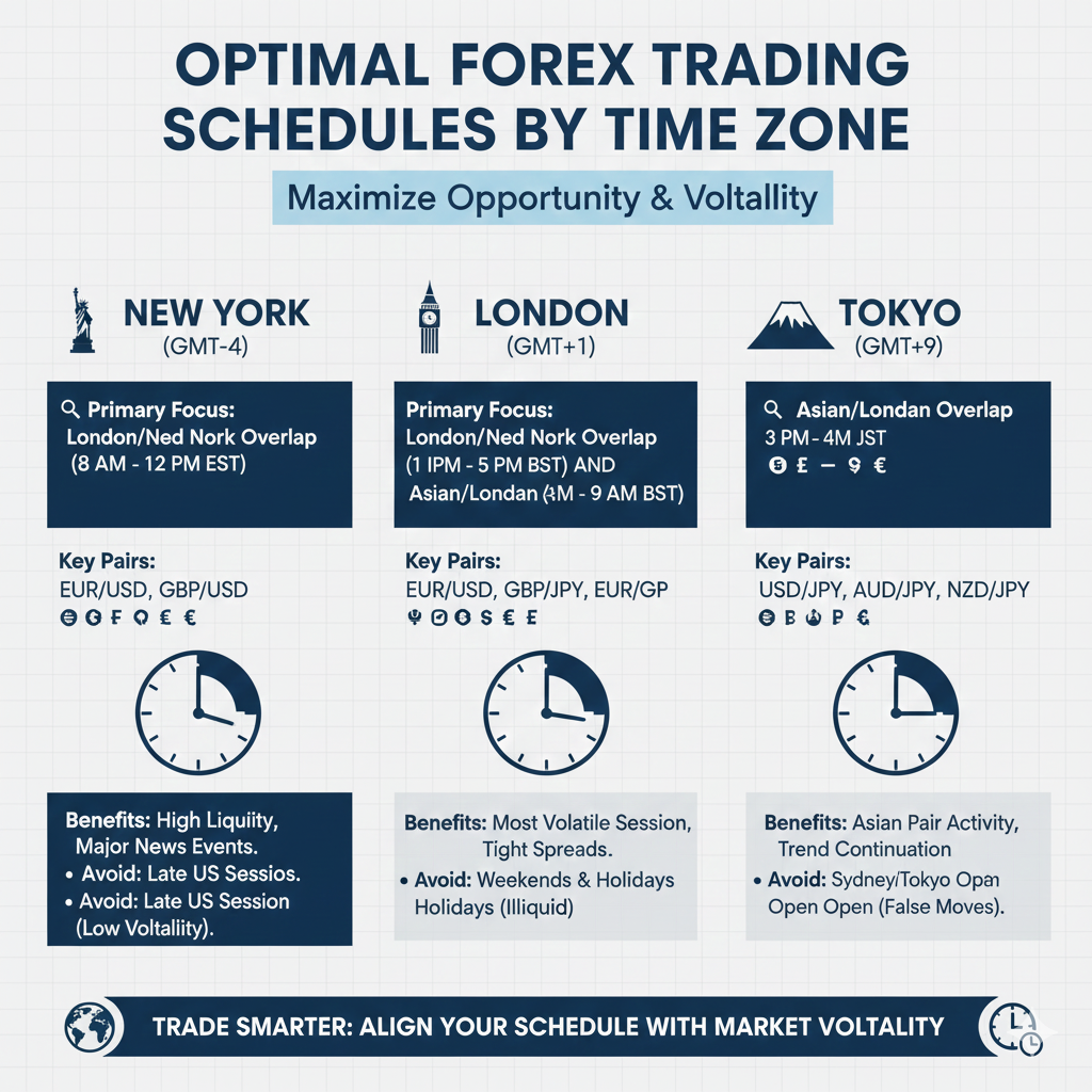 Forex trading schedule recommendations for traders in different global time zones