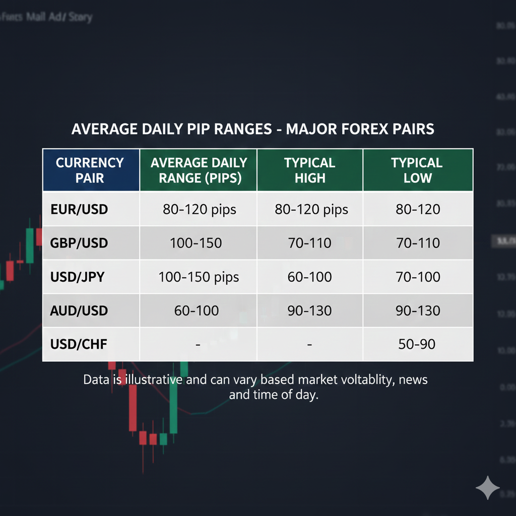 Average daily trading ranges in pips for major forex currency pairs