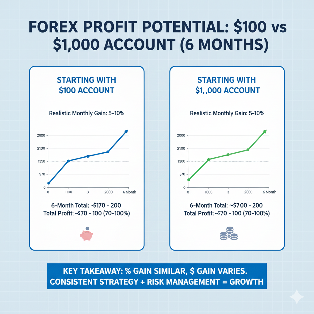 Realistic profit comparison between small and medium forex trading accounts