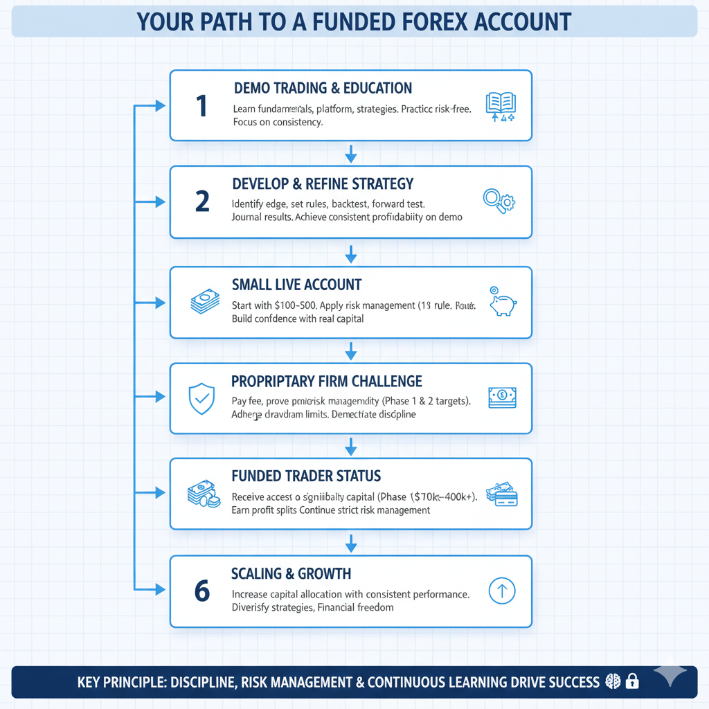 Step by step progression from demo trading to properly funded forex account