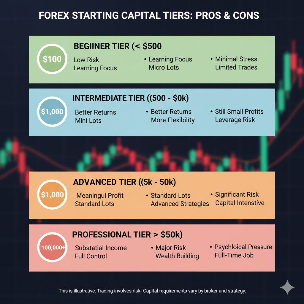 Forex trading starting capital requirements comparison chart 2026