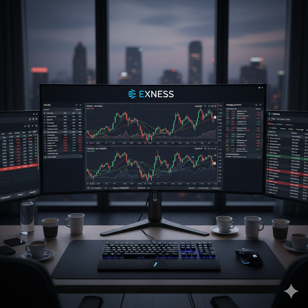 Exness trading platform dashboard 2026 with real-time forex charts and order execution