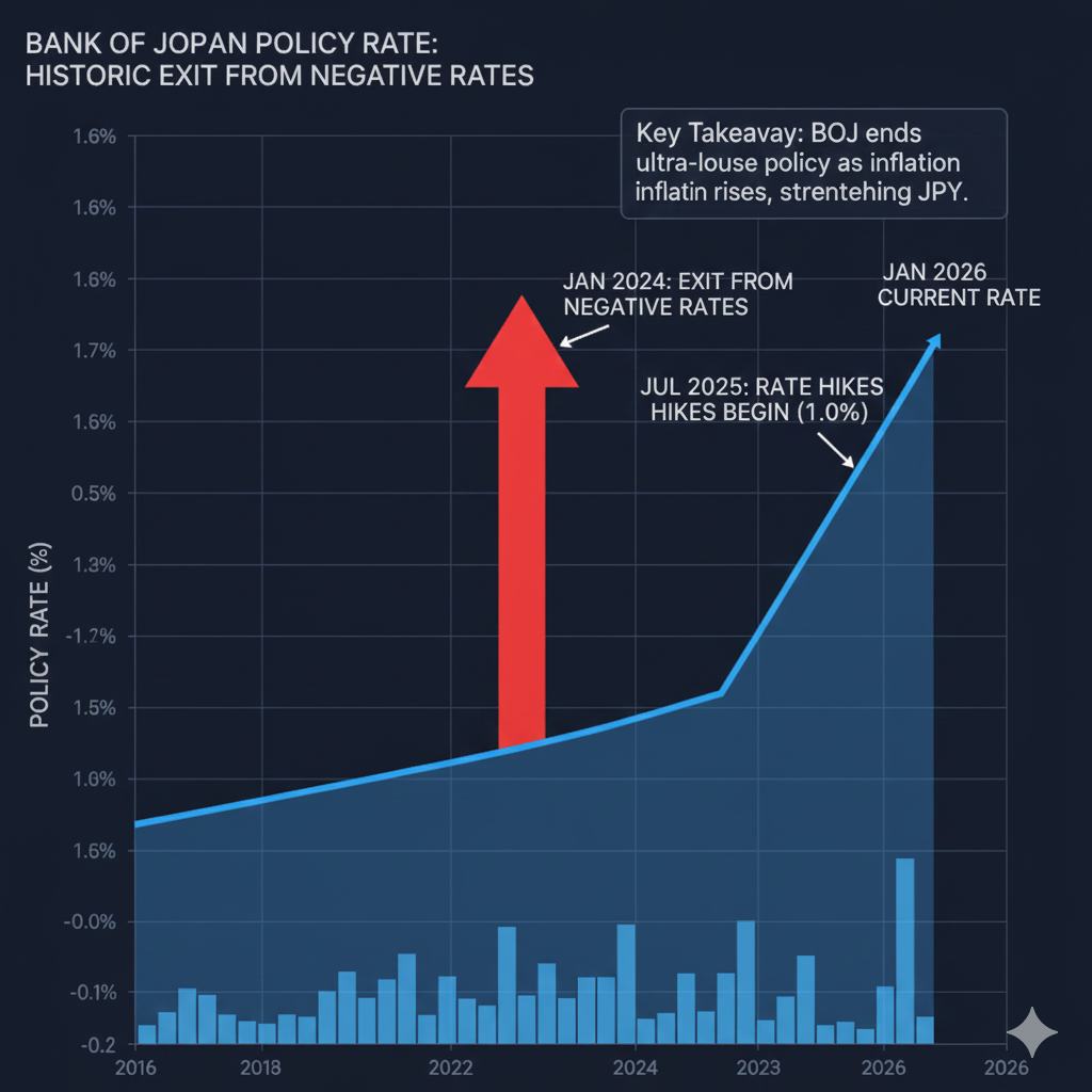 Bank of Japan interest rate chart showing historic exit from negative rates