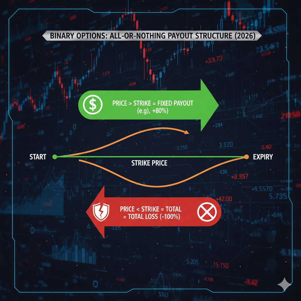  Binary options trading explained showing fixed payout or total loss outcome structure
