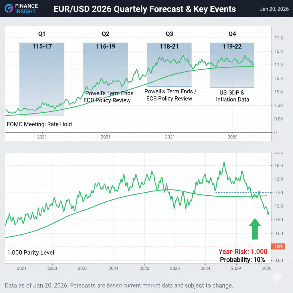 EUR/USD 2026 quarterly forecast showing expected trading ranges and major events