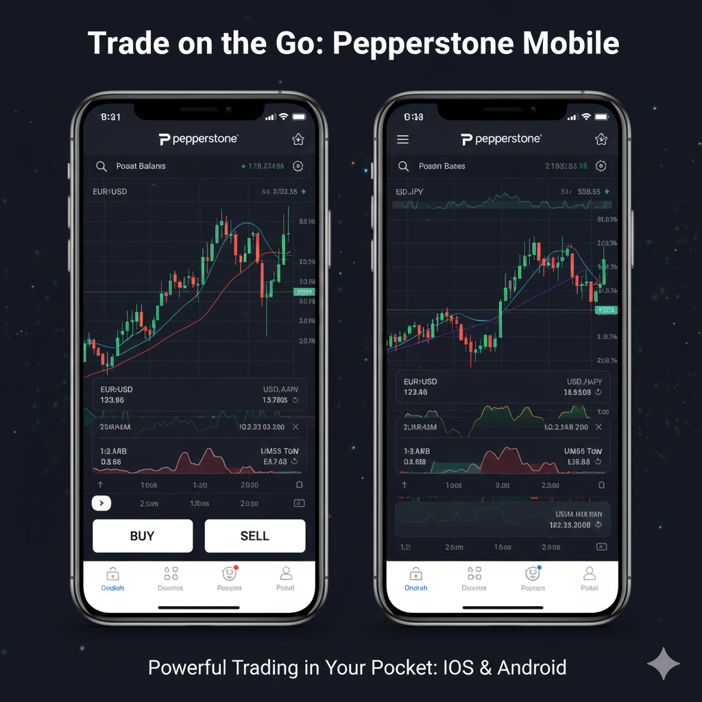 Pepperstone mobile trading apps showing chart analysis and one-tap order execution