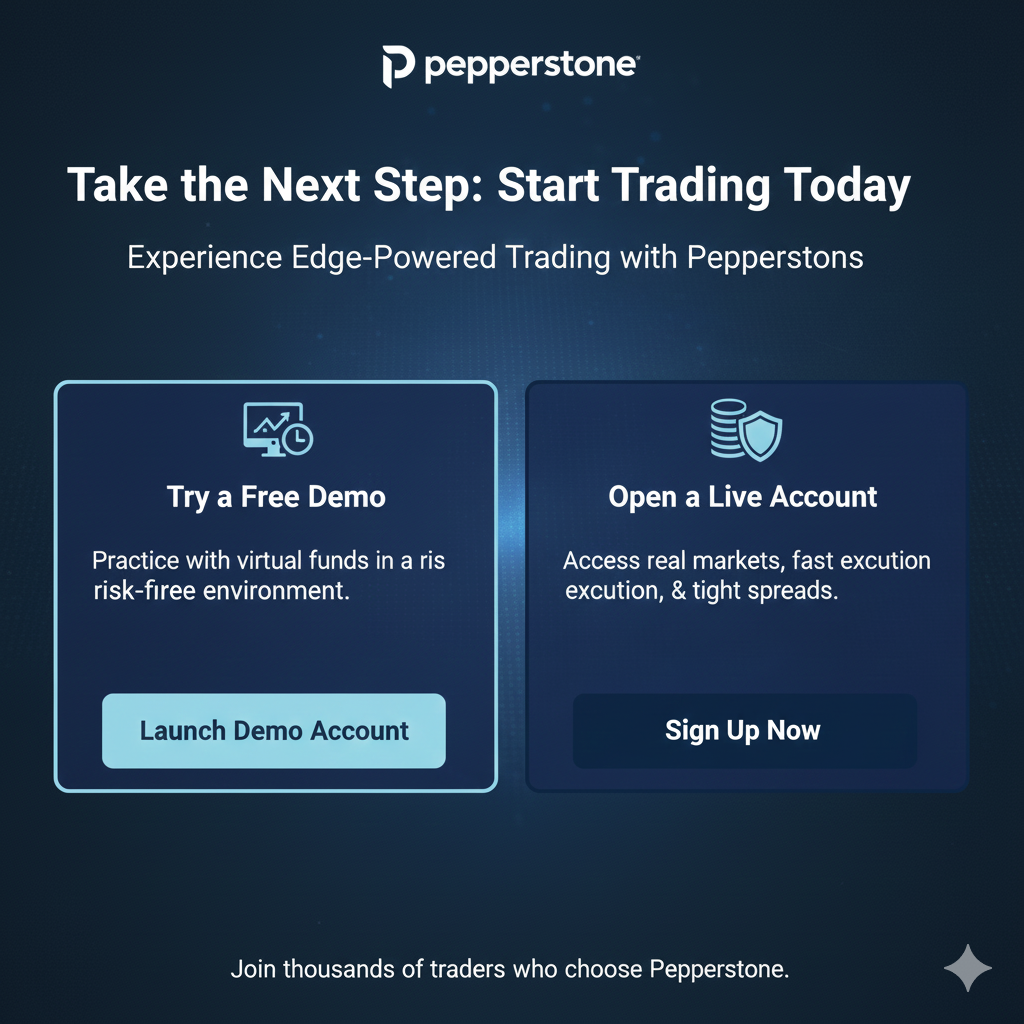 Pepperstone account signup call to action showing demo and live account options