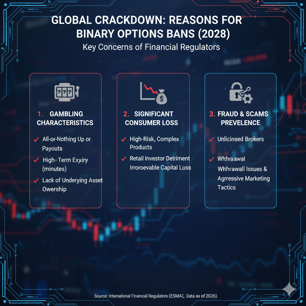 Binary options ban reasons showing gambling characteristics, consumer losses, and fraud prevalence