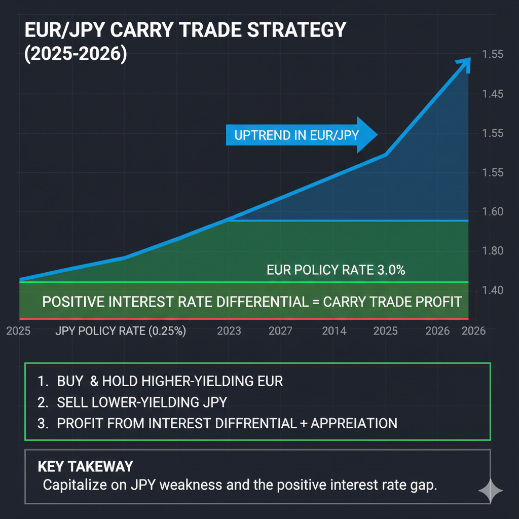 EUR/JPY carry trade strategy showing uptrend and interest differential