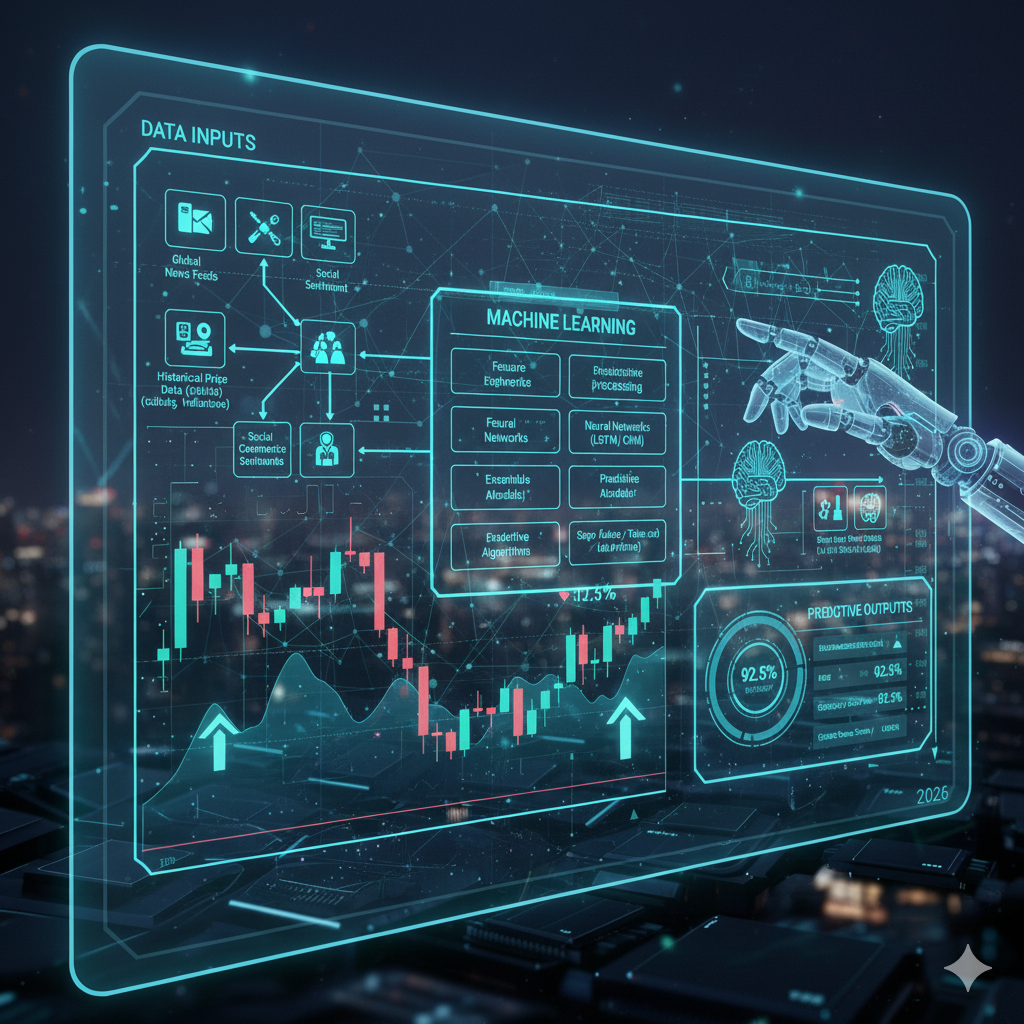 AI-powered forex signal system architecture showing data inputs machine learning processing and signal outputs
