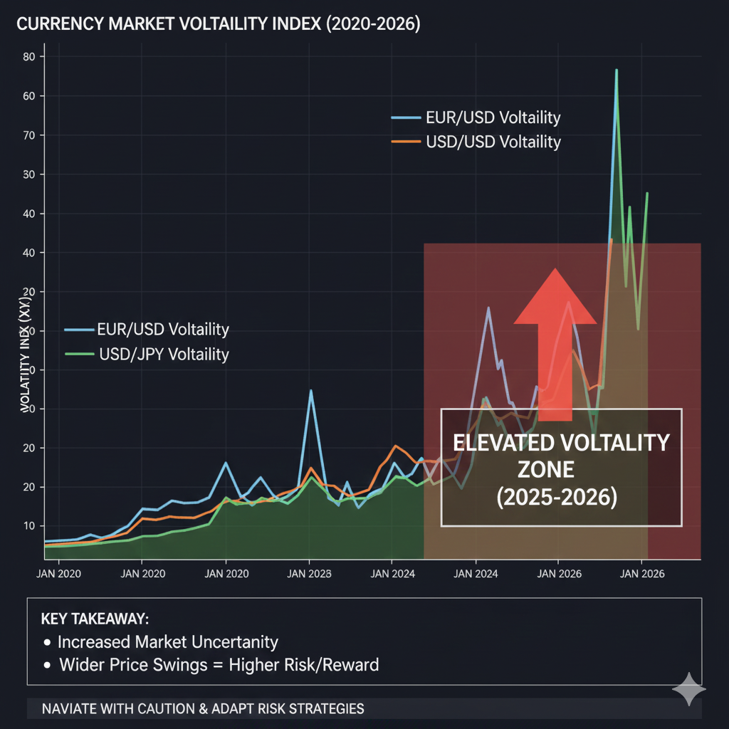Currency pair volatility chart showing elevated levels in 2026