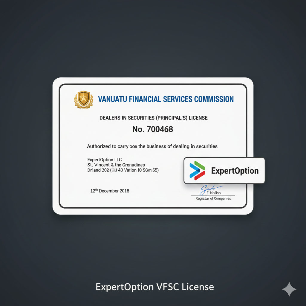 ExpertOption regulation showing VFSC license number 700468 from Vanuatu Financial Services Commission