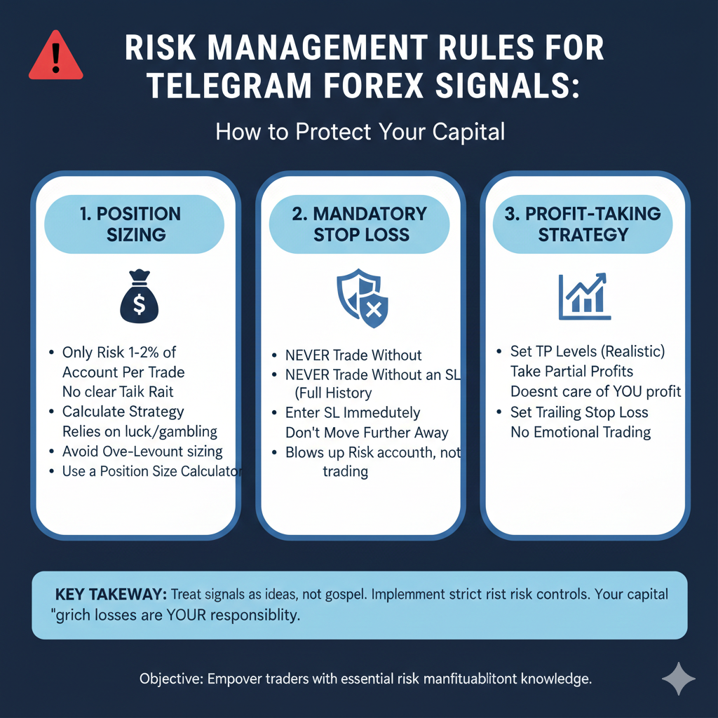  Risk management rules for using telegram forex signals showing position sizing and stop loss requirements