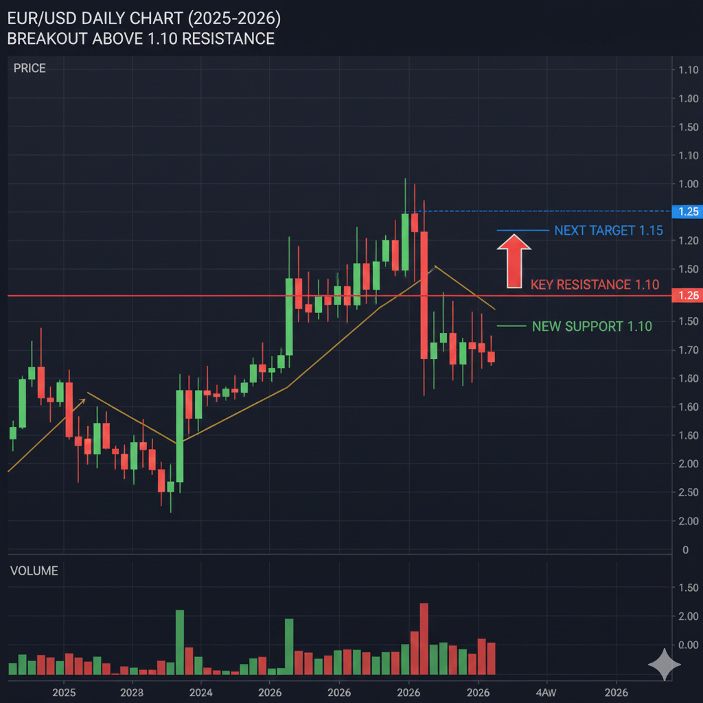 EUR/USD technical analysis chart 2026 showing breakout above 1.10 resistance