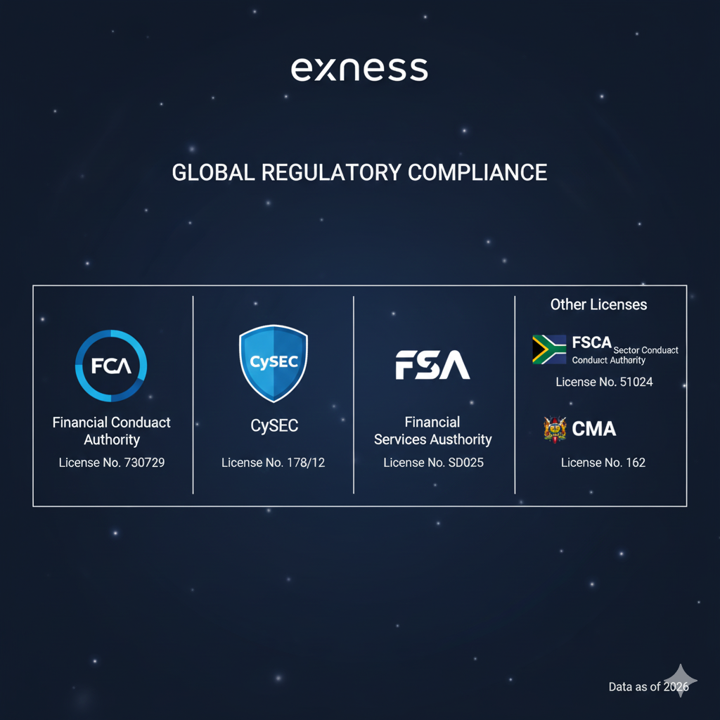 Exness regulatory licenses from FCA, CySEC, FSA and other financial authorities