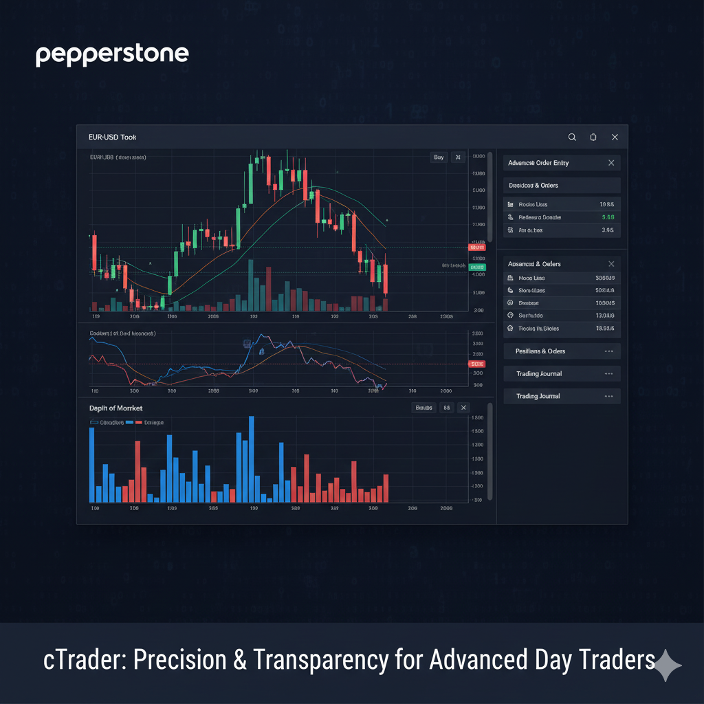 cTrader platform on Pepperstone showing depth of market DOM and advanced order entry for day trading