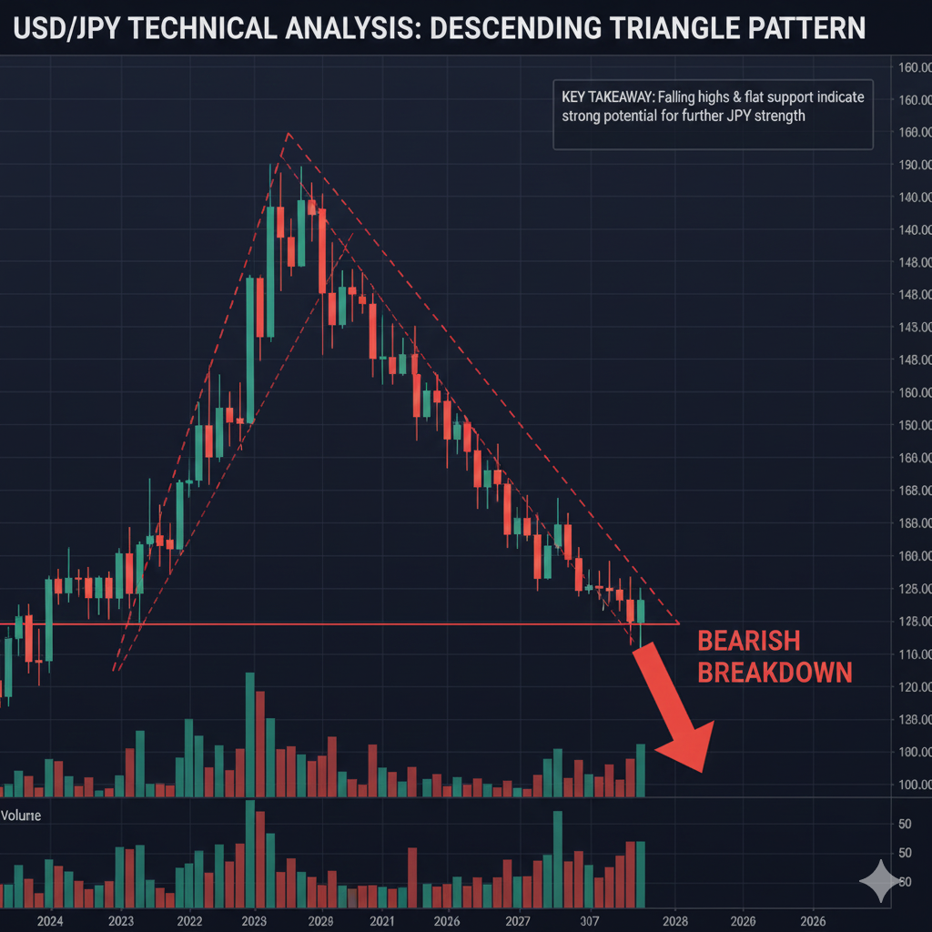 USD/JPY technical chart showing descending triangle bearish pattern